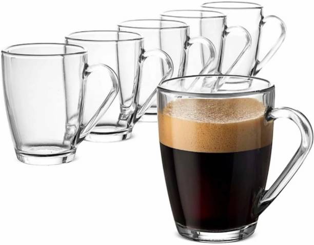 MDNSHO (Pack of 6) Glass Crystal Clear Plane Glass Coffees with Solid Handle for Hot Beverages, Cold Drinks, Tea, Latte, Iced Tea, Espresso, Cappuccino, Hot Chocolates 230 ml Glass Coffee Mug