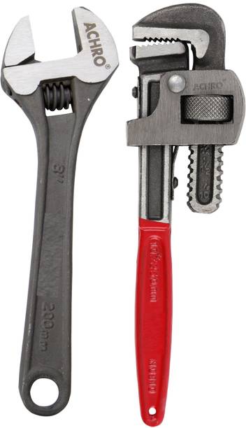 ACHRO 802 S Combo Pack of 2 (10 Inch Heavy Duty Pipe Wrench and 8 Inch Adjustable Wrench) Single Sided Pipe Wrench