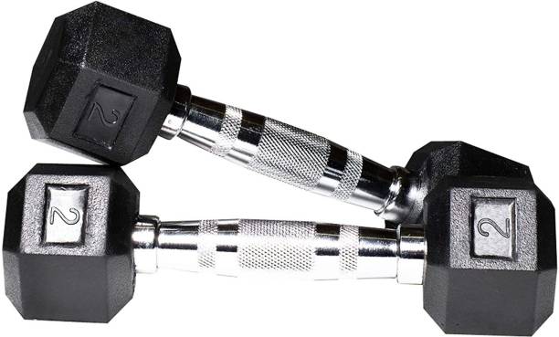 AGAS 2.0 KGS Pair of Hexa Rubber Dumbbell Fixed Weight Dumbbell