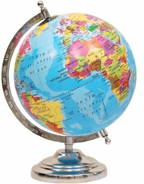 DawnRays Political Educational 8 Inch Rotating World Globe with Nickel Plated Metal Base for Kids/Office Globe/Political Globe/Globes for Students Desk & table top Political World Globe
