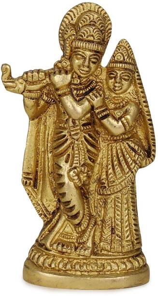 Idolsplace GOD Krishna with Radha | Radha Krishna Thoss Pital-Brass Statue Krishna Murti Idol in Flute Posture Entrance Statue Temple Office Table Handmade Flute Lover 4 inches Decorative Showpiece  -  7 cm