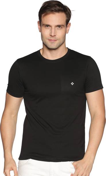 Dollar Men Solid Round Neck Cotton Blend Black T-Shirt