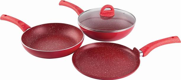 WONDERCHEF Granite Wok Pan With Lid, Fry Pan, Dosa Tawa, Induction Bottom Non-Stick Coated Cookware Set