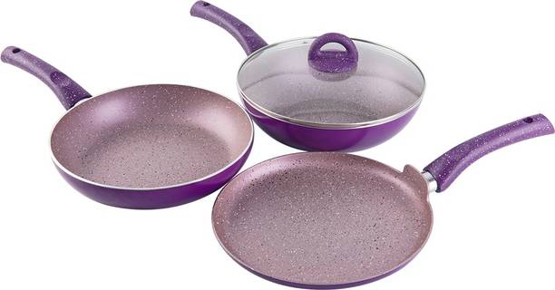 WONDERCHEF Granite Wok Pan With Lid, Fry Pan, Dosa Tawa, इंडक्शन बॉटम कुकवेयर सेट