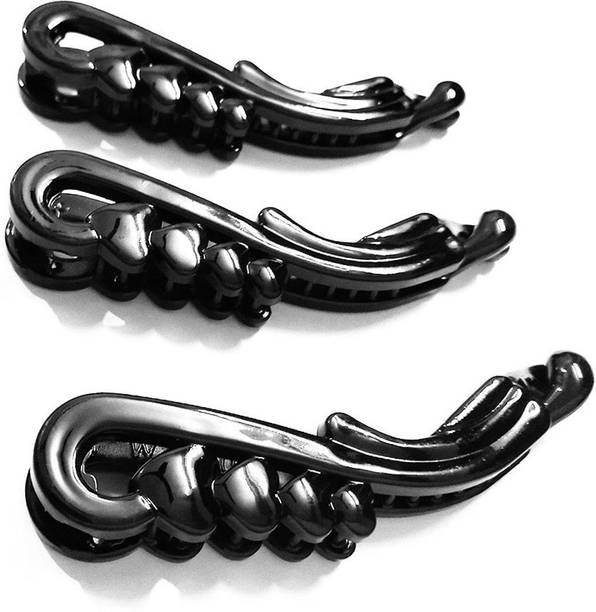 BHARATGAURAV Banana Hair Grip Ponytail Holder Hair Accessories (Plastic Black Pack of 3) Banana Clip
