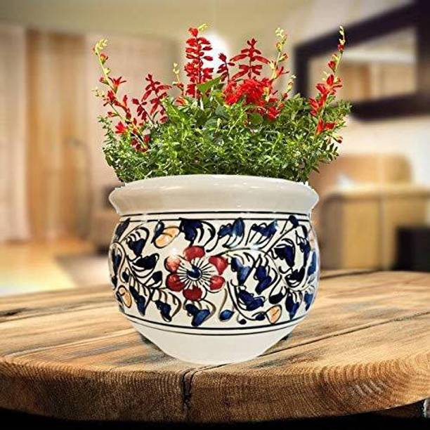 Niyara white & blue designer ceramic planters pot size-8 inches Plant Container Set