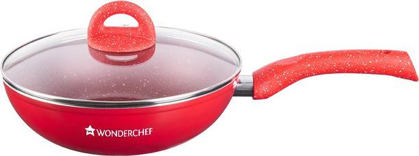 WONDERCHEF Granite Wok with Lid 24cm - Red वोक सेट ढक्कन के साथ