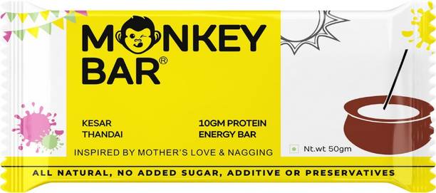 Monkey Bar Kesar Thandai Energy Bars - Pack of 8 (8 X 50gms) - 10 gm Protein Energy Bars