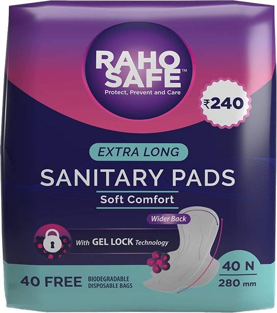 RAHO SAFE Sanitary Pad Extra Long with Biodegradable Disposable Bags (40 Pads Count) Sanitary Pad