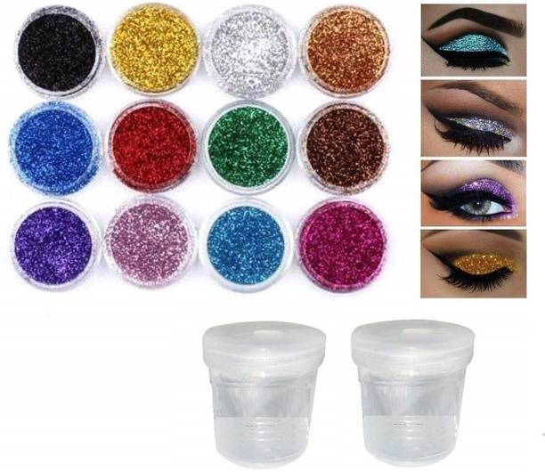 Red Ballons Colors Eye Dry Thick Shimmer Glitters - Pack Of 12 Pcs with Eye Glue/Gum 72 g  