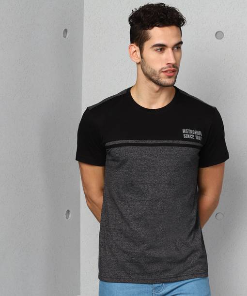 Colorblock Men Round Neck Cotton Blend Multicolor T-Shirt