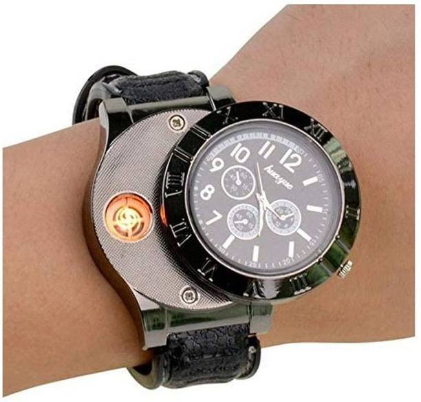 play run USB Charging Cigarette hand Watch Electronic Watch lighter Multi-function Electric Cigarette Lighter | Clock Sports USB Rechargeable Lighter Camp Fire Windproof Flameless Cigarette Lighter Hand Watch Lighter Flame less Cigarette Lighter