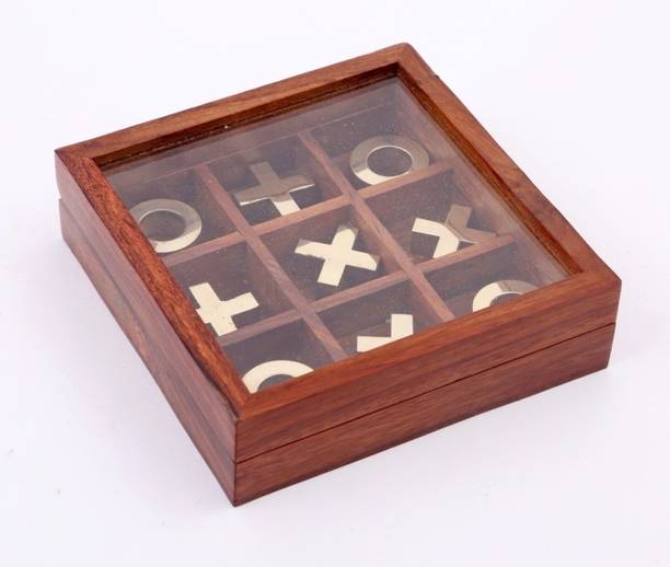 ORTUS Wooden Puzzle Wooden Tic Tac Toe/ Noughts and Crosses Game Unique Handmade Quality Wood Family Board Games with glass LID (Size : 12.6X12.6X3.8 CMS) Party & Fun Board Game