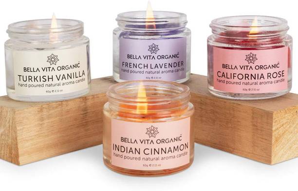 Bella vita organic Aroma Candles Pure Soy Wax 4 X 60g each, Vanilla, Cinnamon, Lavender & Rose, Candle