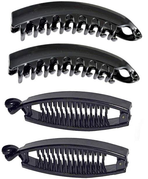 BHARATGAURAV Banana Comb Clip (8cm) Hair Grip Ponytail Holder Hair Accessories (Plastic Black Pack of 4) Banana Clip