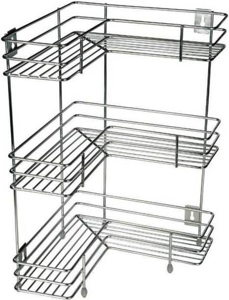 AVAIKSA Utensil Kitchen Rack Steel Multipurpose Stainless Steel 3 Tier L-Shape Corner Kitchen Shelf Rack