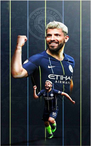 Sergio Aguero Footballer Wall Poster For Room With Gloss Lamination M5 Paper Print
