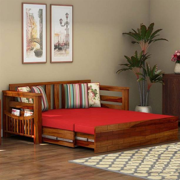 Prajapati arts 3 Seater Double Solid Wood Pull Out Sofa Cum Bed