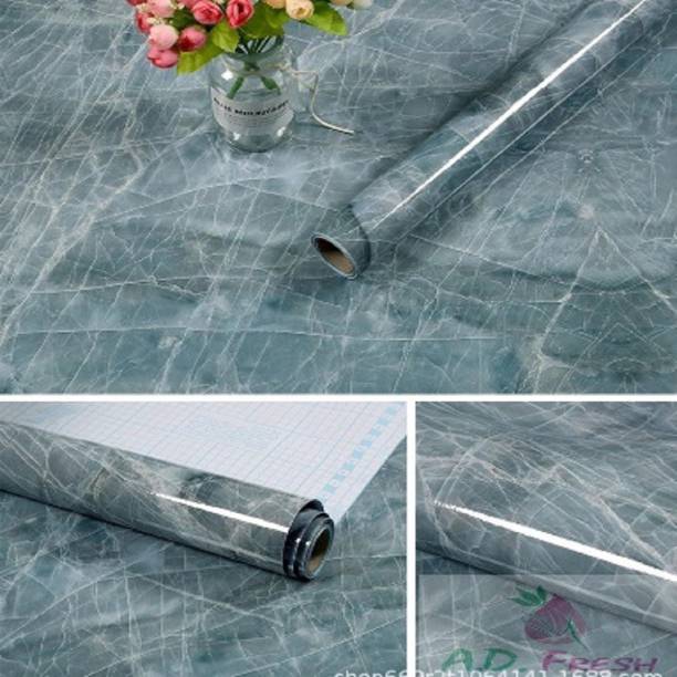 Adfresh 60 cm Marble Aluminum Foil Kitchen Stickers Oil-Proof Waterproof Self Adhesive Wallpaper PVC Bathroom Wall Stickers Contact Paper Non-Reusable Sticker