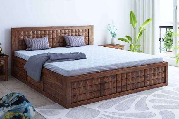 Springtek Dreamer Pure Sheesham Wood King Size Storage Bed, Teak Color - 78 x 72 inches Solid Wood King Drawer Bed