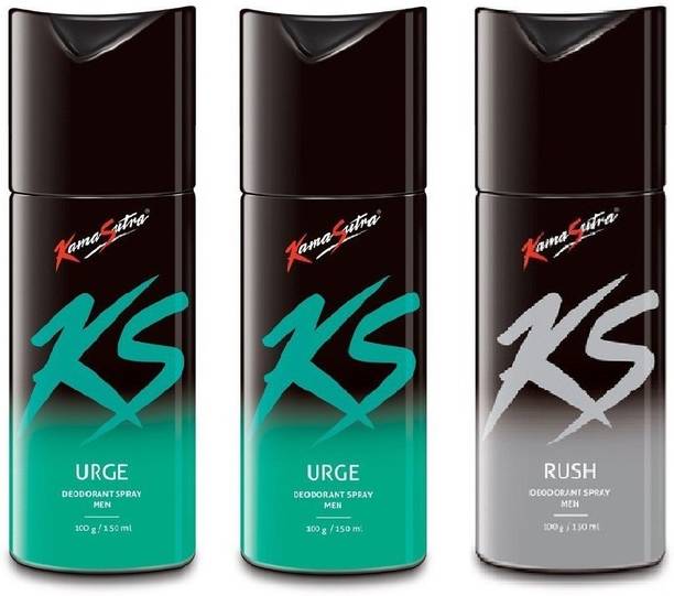 Kamasutra Urge pack of 2 + Free Rush Deodorant Spray  -  For Men