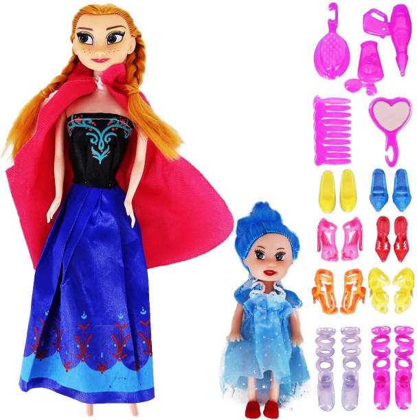 AZEENA Beautiful Fashion Doll And Small Baby Doll Toy Set With Extra Dreess And Many Other Ornaments For Girls With Movable Joints | Baby Kids Dream House Adventures | Height : 28 Cm | Colour : Red