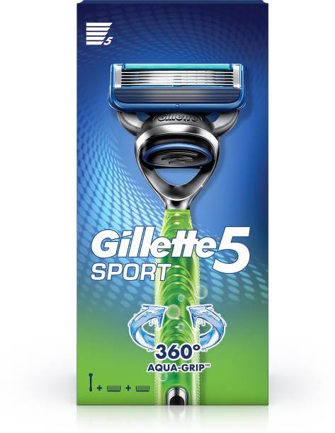 Gillette Sport 5-Blade No Slip Aquagrip Men's Razor + 1 Cartridge