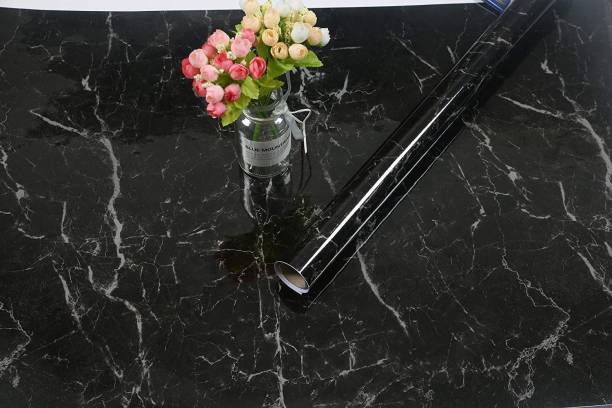 Shelzi 200 cm 2 M Black Marble Wall Paper Self Adhesive Removable Waterproof Film Sticky Back Plastic Roll Wallpaper for Kitchen Counter Top Furniture Door Table Cabinets Decor Self Adhesive Sticker