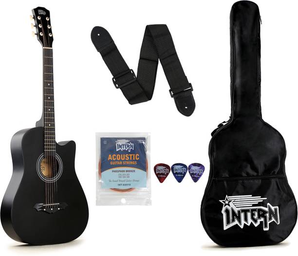 intern INT-38C-BK Acoustic Guitar Linden Wood Rosewood Right Hand Orientation