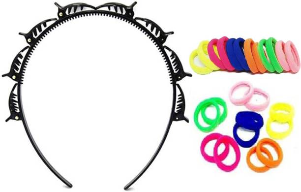 Janvii Hair Styling Twister Plait Clip (Black, 1 Pcs) with Elastic Stretch Hair Ties Bands (Multicolor, 12 Pcs) Hair Accessory Set