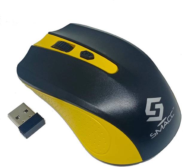Smacc Wireless Mouse, 2.4Ghz with USB Nano Receiver, 1200 DPI Optical Tracking Mice for PC Desktop Laptop Notebook etc (Yellow/Black) Wireless Ambidextrous Optical Mouse