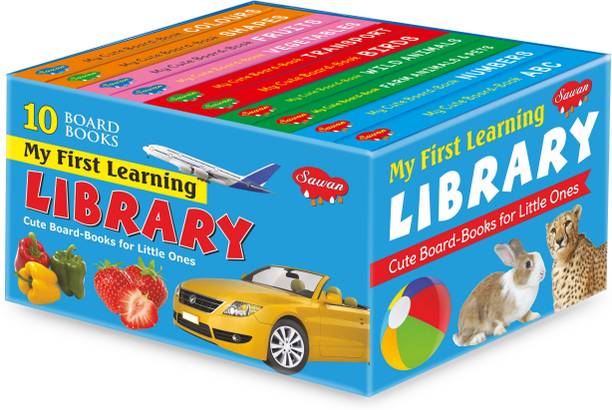 My First Picture Library Blue Box Of 10 Board Books | Gift Set For Kids