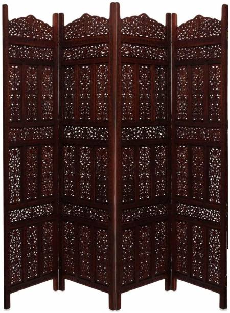 Decorhand Handcrafted 4 Panel Wooden Room Partition & Room Divider (Brown) Solid Wood Decorative Screen Partition Solid Wood Decorative Screen Partition
