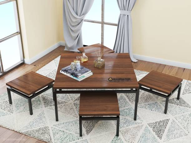DecorNation Sheesham Wood Coffee Table with 4 stools for Living Room | Hotel | Lounge Solid Wood Coffee Table