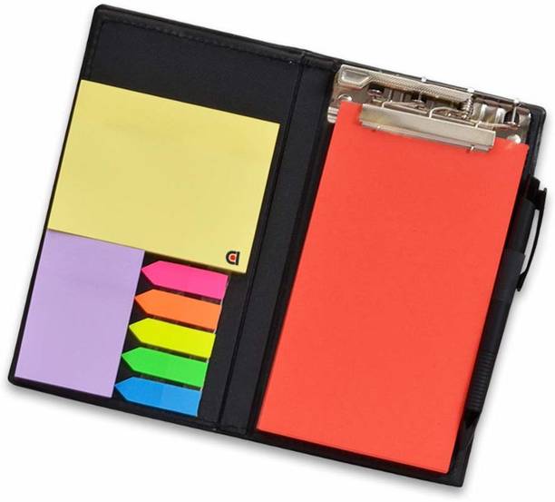 PAPERLLA Notepad Memo Holder Desk Organizer with Colorful Sticky Notes Home Work Office Gift Set with Pen (Crimson Red) Pocket-size Note Pad UNRULED 50 Pages