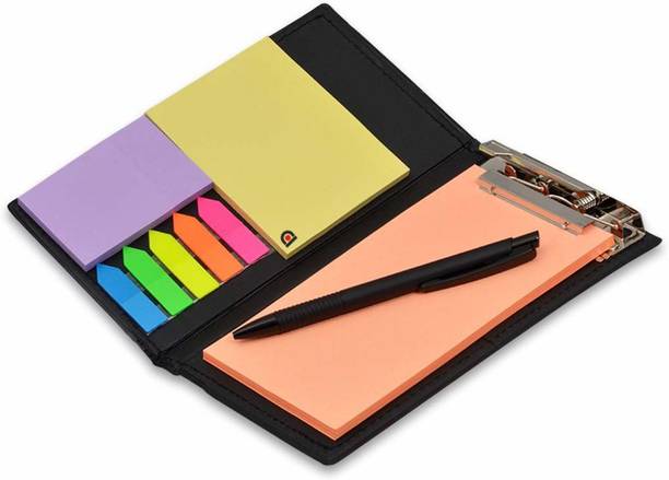 PAPERLLA Notepad Memo Holder Desk Organizer with Colorful Sticky Notes Gift Set with Pen (Peach) Pocket-size Diary UNRULED 50 Pages
