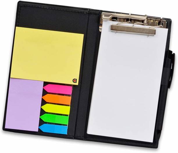 PAPERLLA Desk Organizer, Notepad Memo Holder with Colorful Sticky Notes Set Gift with Pen (White) Pocket-size Memo Pad UNRULED 50 Pages
