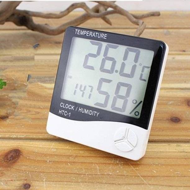FreshDcart Measurement Room Temperature Device Meter Humidity Monitor Incubator with Rest Stand and Accurate Indoor LCD Thermometer Display & Wall Mount Clock All-in-One Digital Moisture Measurer