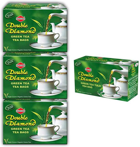 Duncans Double Diamond 100% Natural & Pure Green Tea + Tulsi Green Tea Combo Pack of 4 (3+1 Free) Tulsi Green Tea Bags Box