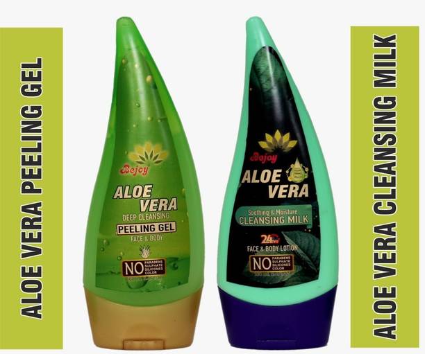 Bejoy 100% Pure & Natural Aloe Vera Peeling Gel & Aloe Vera Cleansing Milk -200ml Pack of 2 For skin moisturised, soft, smoothing ,& Much more benefit in this product.