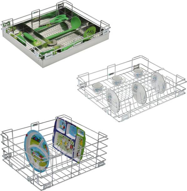 SMART SLIDE Utensil Kitchen Rack Steel 17 x 20 Inch Cutlery tray Kitchen Basket / Plate Kitchen Basket / Cutlery Organizer for Modular Kitchen / Kitchen Trolley / Kitchen Cabinet / Kitchen Drawer