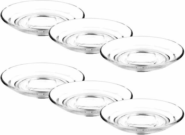 वेट्रियो Crystal Clear Glass Saucer Set of 6 for Serving Tea Coffee Snacks Crystal Clear Glass Saucer Without Cups for Home & Kitchen Glass Saucer for Serving Tea Coffee Snacks काँच