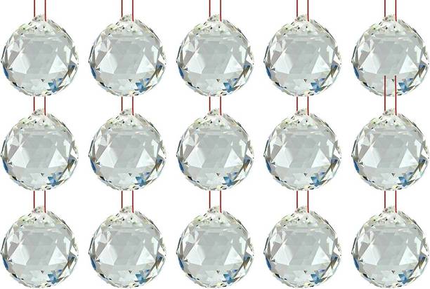 REIKI CRYSTAL PRODUCTS Vastu / Feng Shui Clear Crystal Glass Hanging Ball for Good luck & Prosperity Healing Gemstone 15 Ball Set Combo Decorative Showpiece  -  5 cm