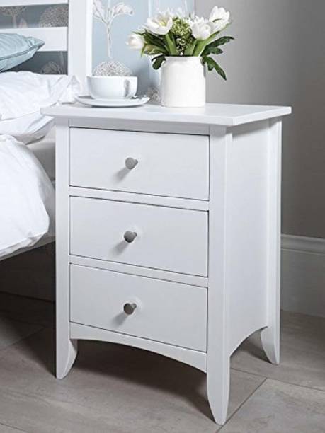 VARSHA FURNITURE Solid Wood Bed Side Table For Bed Room / Living Room| With Drawer Storage| White Solid Wood Bedside Table