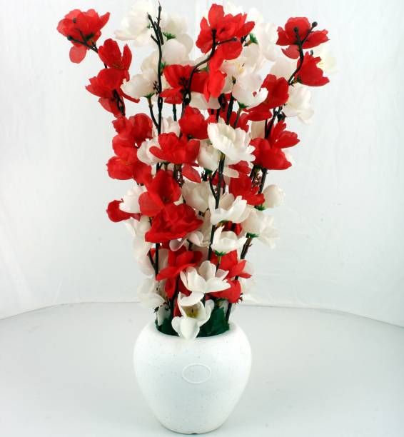 Flipkart Perfect Homes Red, White Orchids Artificial Flower  with Pot