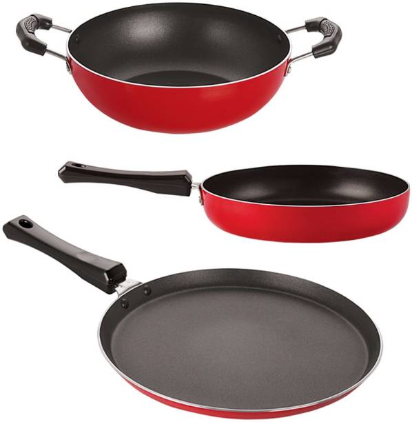 NIRLON Mini (Tawa, Fry Pan, Kadhai), Red Non-Stick Coated Cookware Set