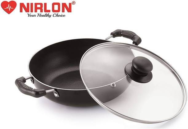 NIRLON Induction Base COOKWARE DEEP KADHAI with Glass LID 3 LTR Kadhai 25 cm diameter with Lid 3 L capacity