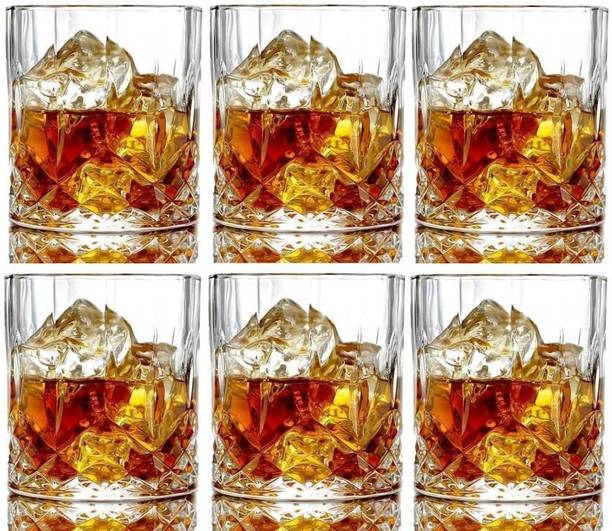 JIGSHTIAL (Pack of 6) Crystal Clear Fancy Whiskey Scotch glass Glasses Set Glass Set Wine Glass