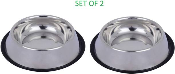 chullbull pet products Stainless Steel Anti Skid Dog and Cat Bowls- Set of 2 Stainless Steel Pet Bowl