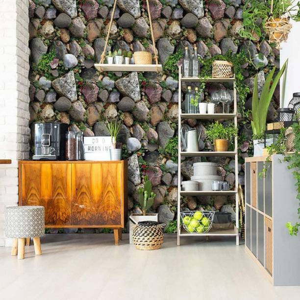 WolTop Wall Stickers Wallpaper Self Adhesive Nature Rocks with Grass Cafe Restaurant Interior Small Self Adhesive Sticker